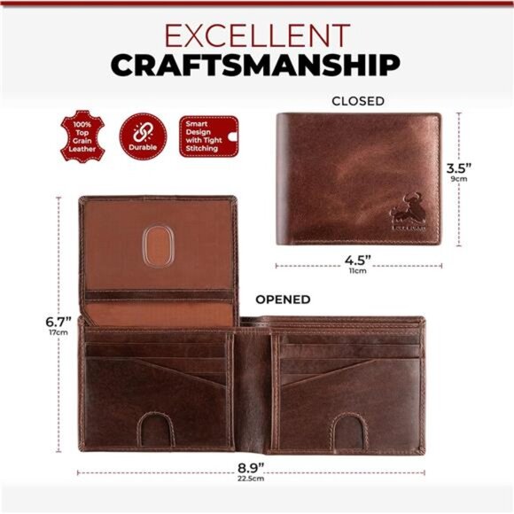 RFID Blocking Bifold Wallet Soft Genuine Leather Brown Western | Secure